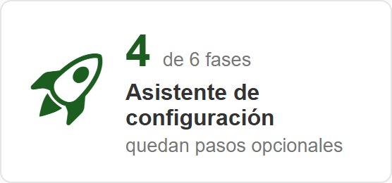Tarjeta del asistente de configuración en el panel de gestión