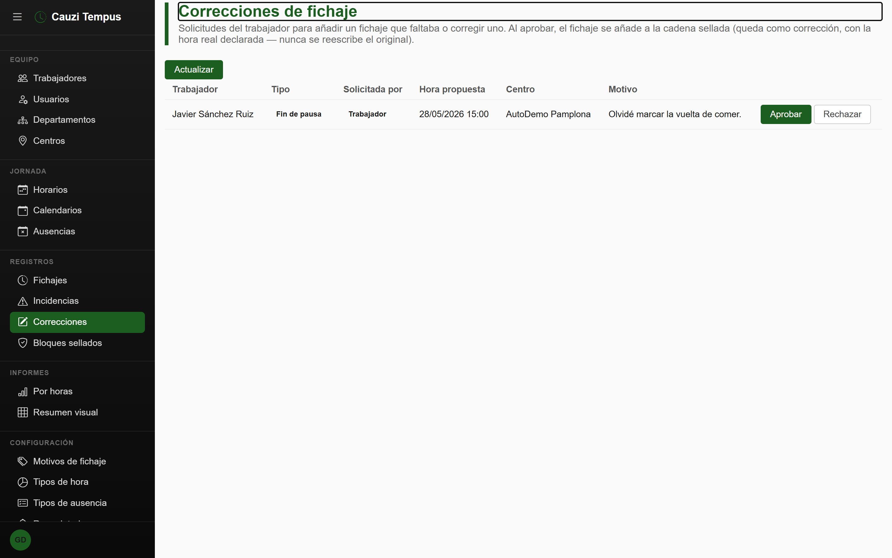 Correcciones auditadas