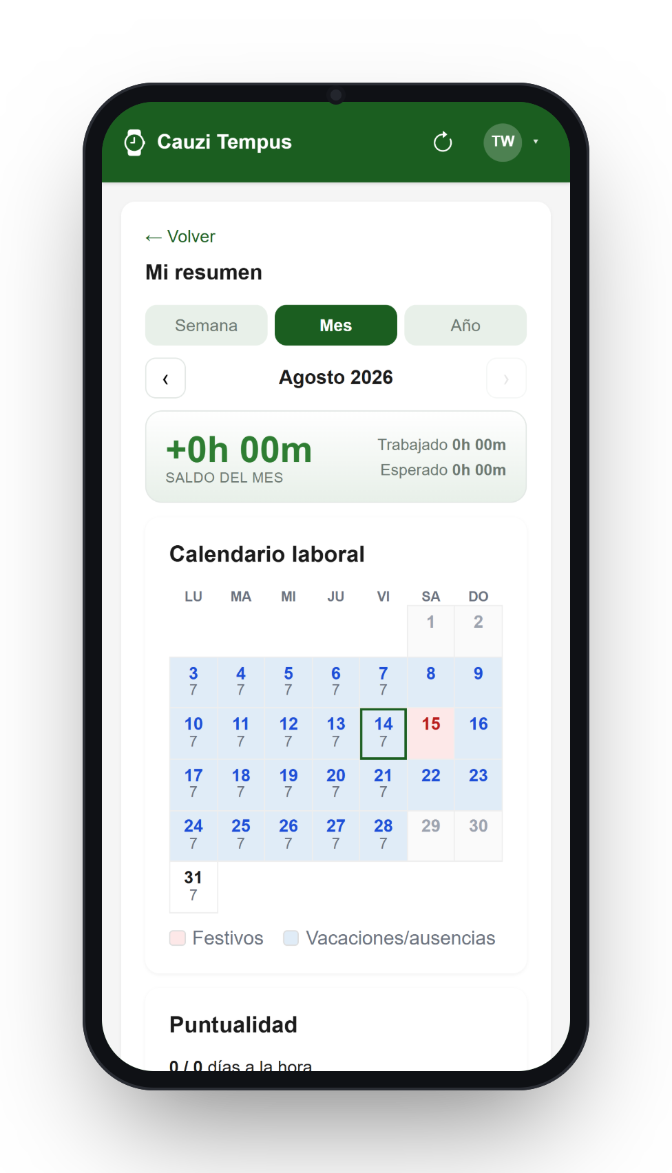 Su calendario laboral